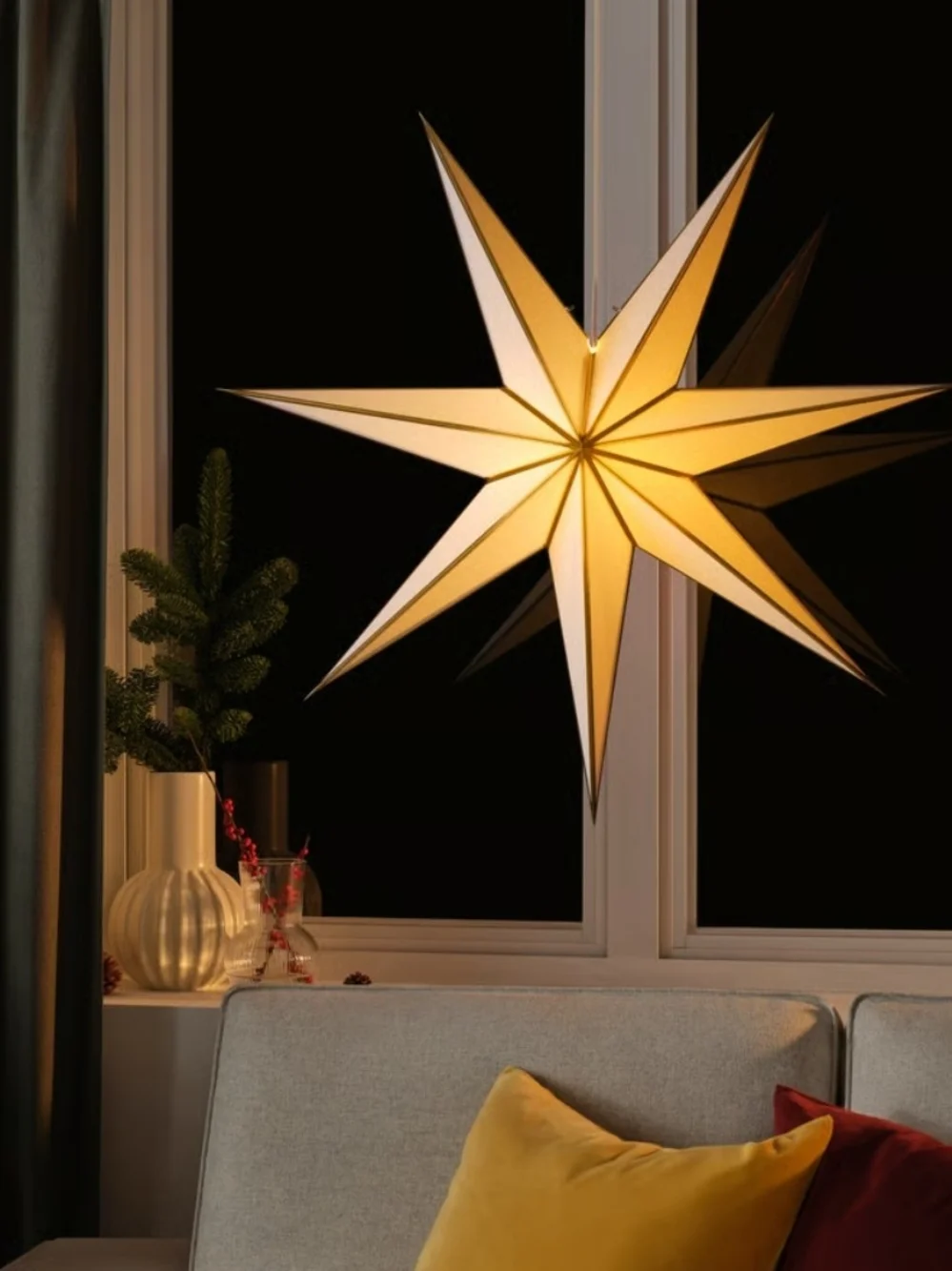 NIB Paper Star Shade Pendant Light Christmas Decor Holiday White W/Gold Trim 35